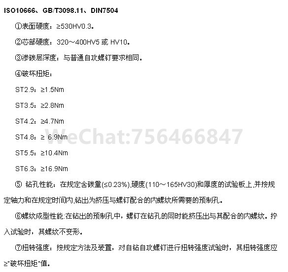 自攻螺丝在不同标准下的参考值