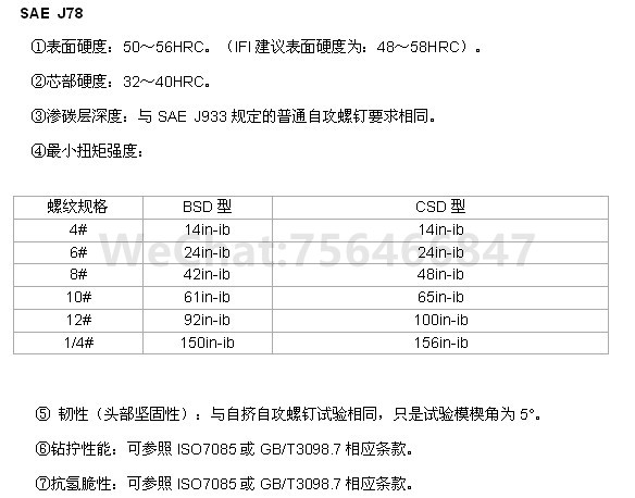 自攻螺丝在不同标准下的参考值