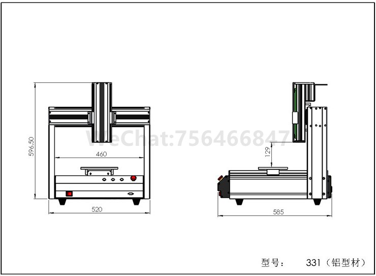 331 Sheet metal 3D machine dimensions diagram