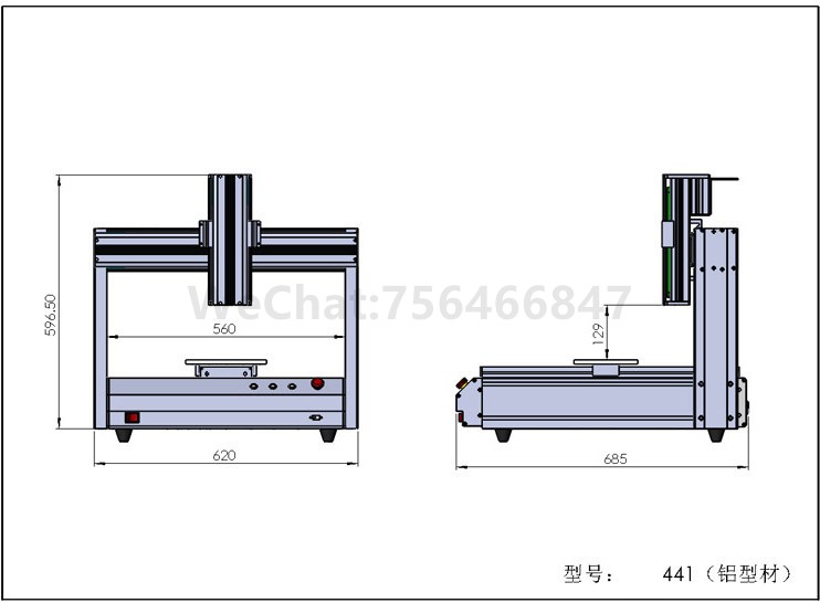 441 Sheet metal 3D machine dimensions diagram